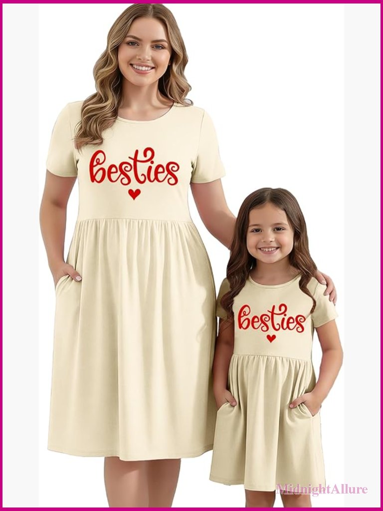 Besties Matching Short Sleeve Dresses With Pockets Mommy And Me